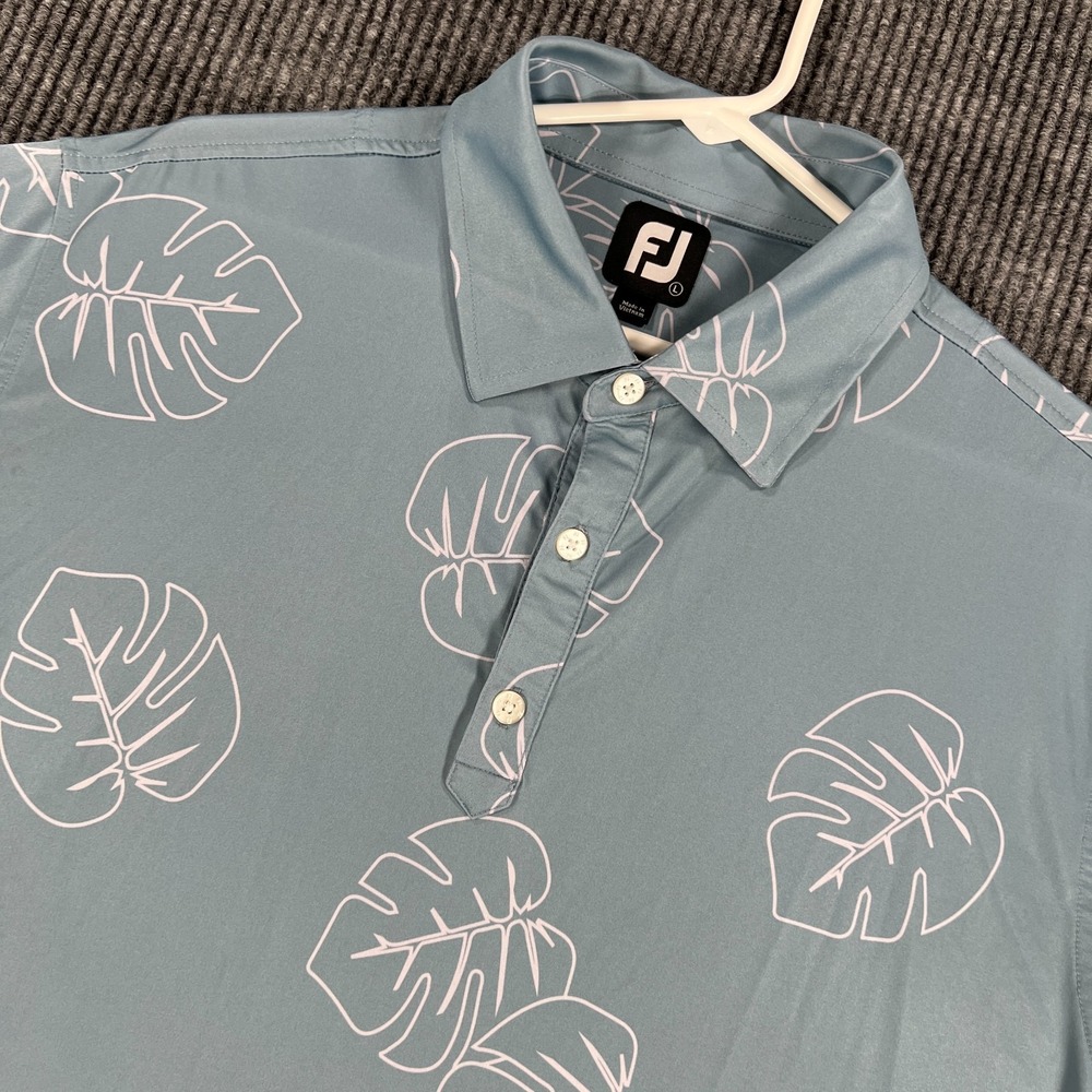 FootJoy Polo Shirt Mens Large Blue Floral Short‎ Sleeve Golf Performance Casual